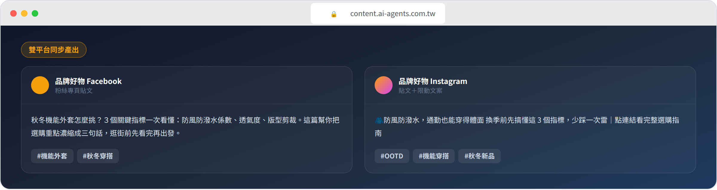 社群貼文雙平台預覽