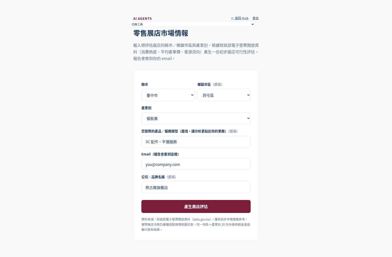 零售展店市場情報操作畫面