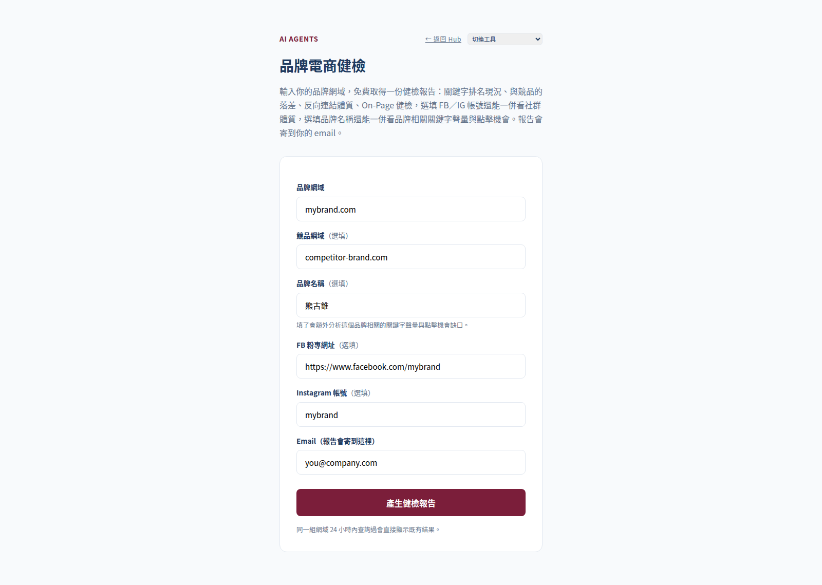 品牌電商健檢操作畫面